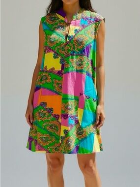 Vintage Waltah Clarke's Hawaiian Mini Aloha Dress Vibrant Honolulu Made OOAK 18